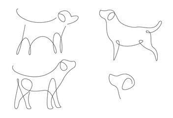 Hand Drawn Outlines of a dog, One continuous line drawing of dog