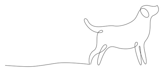Hand Drawn Outlines of a dog, continuous one line art of canine pet