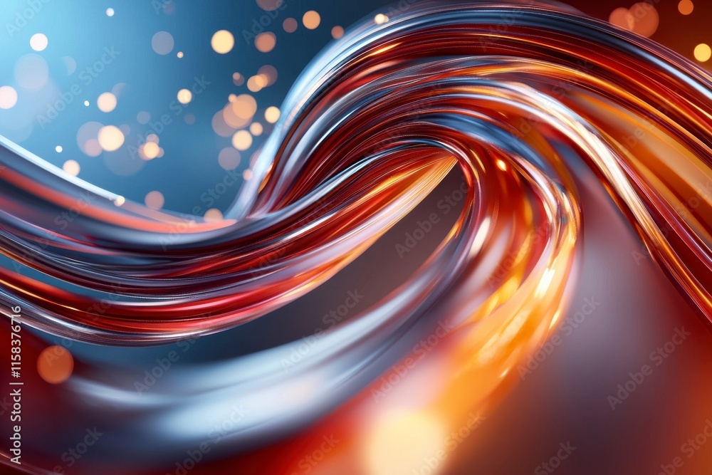 Poster colorful abstract wave patterns with glowing lights and soft bokeh background