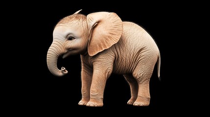 Naklejka premium Adorable Baby Elephant: Realistic 3D Render, Gently Standing Against Black Background. AI Generated