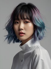 portrait of a woman a beautiful model with colored hair style