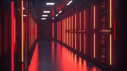 Modern server room interior featuring illuminated rows of advanced servers