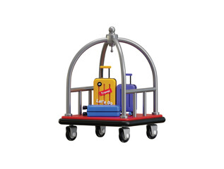 Luggage Trolley Cart icon with suitcase 3d render concept of Hotel reception and room service banner, Hotel booking icon