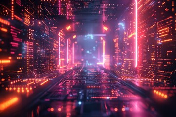 Fototapeta premium AI-generated bankruptcy documents, futuristic financial system, neon lights, AI Generative