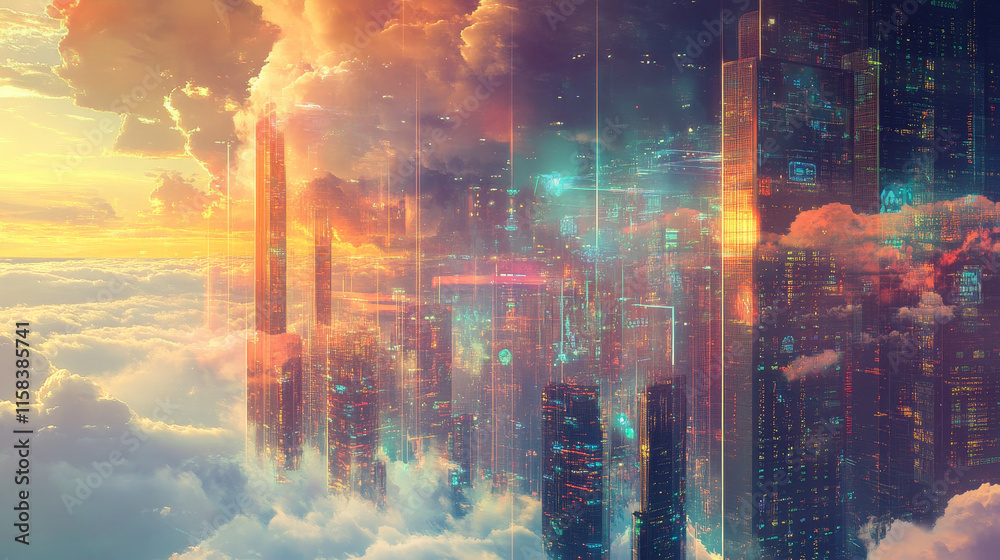 Poster abstract cloud technology with big data and information concept connection by collecting data in the