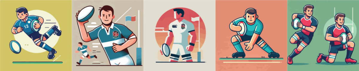 Simple vector collection of rugby players playing © ngentutgajah