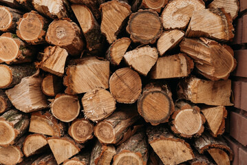 Pile of logs, close up view
