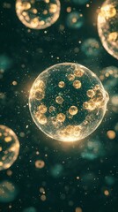 Fototapeta premium Glowing orbs float in a dark space. AI.