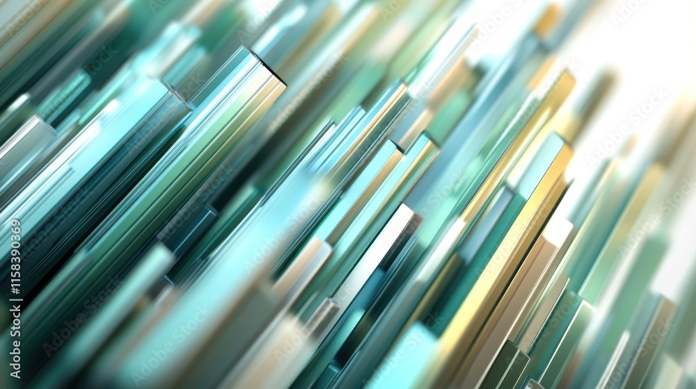 Poster Abstract 3D rendering of teal, gold, and white geometric shapes, creating a dynamic, modern background.