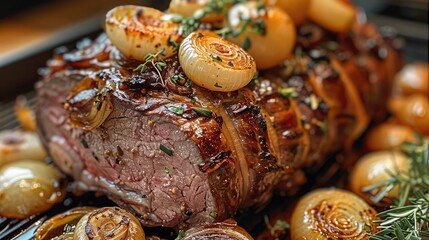 Fototapeta premium Saffron Honey Roasted Lamb with Caramelized Onions.