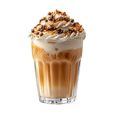 Iced Coffee Drink Whipped Cream Coffee Beans Transparent Background.