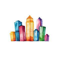 Colorful Watercolor City Skyline Illustration