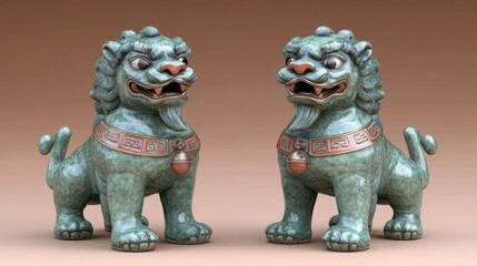 Majestic Stone Guardian Lions with Intricate Detail and Expressive Features, Perfect for Representing Tradition, Culture, and Artistry in Any Design Project or Display