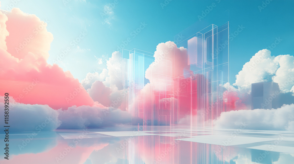 Poster abstract cloud technology with big data and interface concept connection by collecting data in the c
