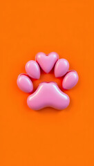 Fototapeta premium A cute paw print icon with heart-shaped pads on a plain orange background. Perfect for pet-related or animal care themes. 