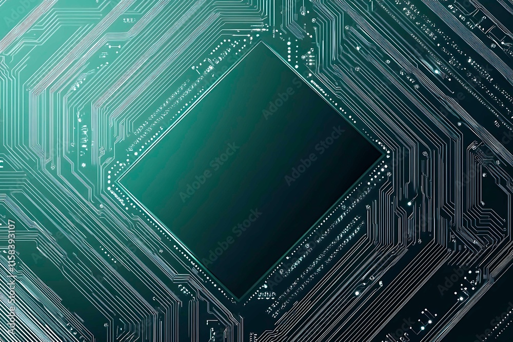 Fototapete This vector illustration features a gradient green-black circuit board background, highlighted by an abstract technology pattern resembling interconnected circuitry.