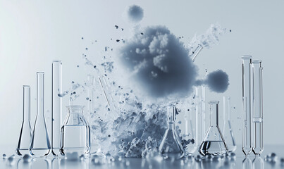 Dynamic chemistry experiment in laboratory setting visualizing reactions and innovations in a contemporary environment