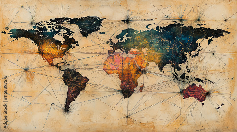 Wall mural abstract global network background world map connection point and line modern design.vector illustra