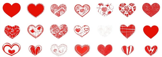 Set of hearts icon, heart drawn hand - stock vector