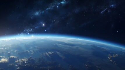 Obraz premium A stunning close up view of our breathtaking home planet Earth with the glowing ethereal Milky Way galaxy shimmering brightly in the cosmic backdrop