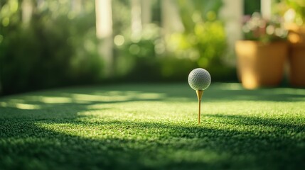 Golf clubs and balls on lush green grass in morning,playing golf,sport outdoor,golfing club for winning stroke or score,game joyful and happy concept.