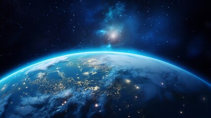 Obraz premium Breathtaking close up view of the Earth suspended in the vast cosmic expanse with the mesmerizing Milky Way galaxy shining brightly in the celestial background