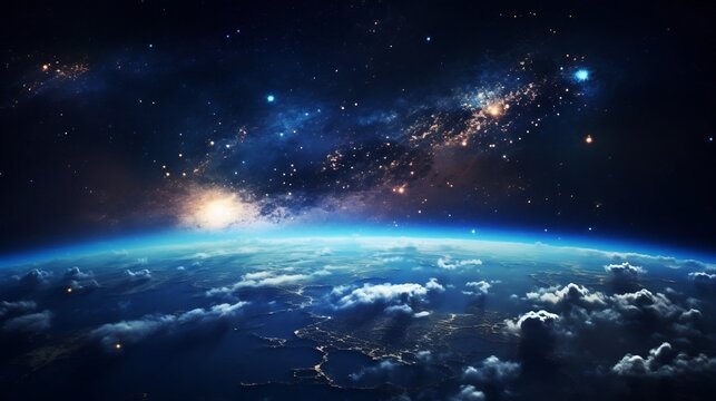 Mesmerizing Celestial Embrace Earth cradled in the luminous arms of the Milky Way Galaxy showcasing the breathtaking beauty of our cosmic home amidst the grandeur of the universe