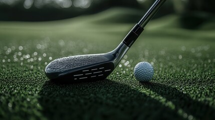 Golf clubs and balls on lush green grass in morning,playing golf,sport outdoor,golfing club for winning stroke or score,game joyful and happy concept.