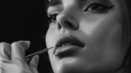 Doctor is making an injection filler in lips,Young beautiful woman getting botox injection,Plastic Surgery, Cosmetic Treatment,rhinoplasty in clinic.