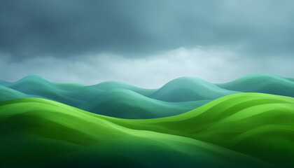 Obraz premium Misty Green Hills Under Cloudy Sky