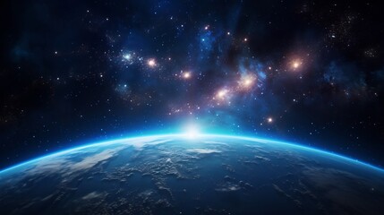 Fototapeta premium Breathtaking close up view of our planet Earth set against the stunning backdrop of the luminous Milky Way galaxy offering a captivating glimpse into the vast and mysterious cosmos