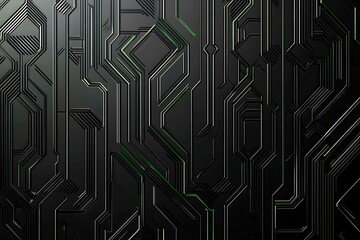 This vector illustration features a gradient green-black circuit board background, highlighted by an abstract technology pattern resembling interconnected circuitry.