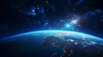Obraz premium Breathtaking close up view of the Earth surrounded by the captivating splendor of the Milky Way galaxy shimmering in the vast mysterious expanse of space
