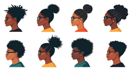 Diverse hairstyles showcasing african american women digital art studio environment side view empowerment