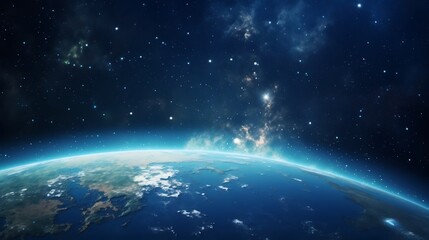 Fototapeta premium close up view of planet Earth suspended against the breathtaking backdrop of the luminous Milky Way galaxy showcasing the majestic beauty and wonder of the cosmic realm