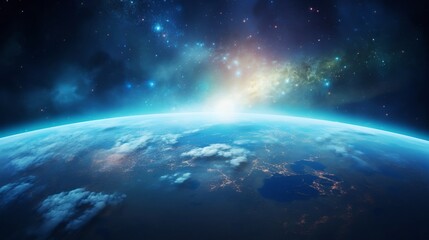 Obraz premium Breathtaking close up view of our planet Earth set against the stunning backdrop of the luminous Milky Way galaxy showcasing the vast and beauty of the cosmic universe