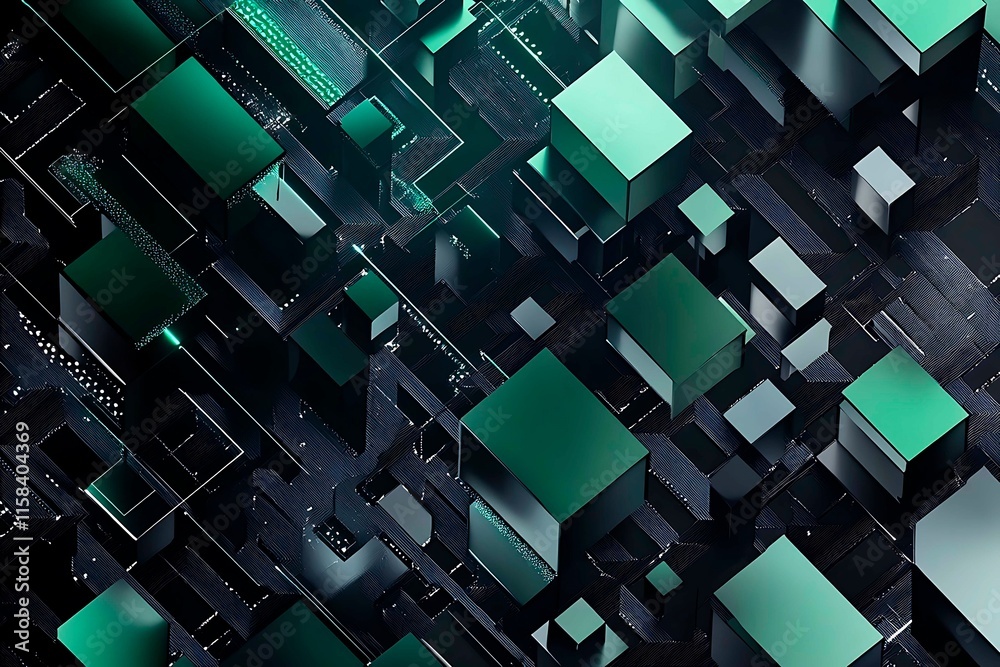 Poster this vector illustration features a gradient green-black circuit board background, highlighted by an