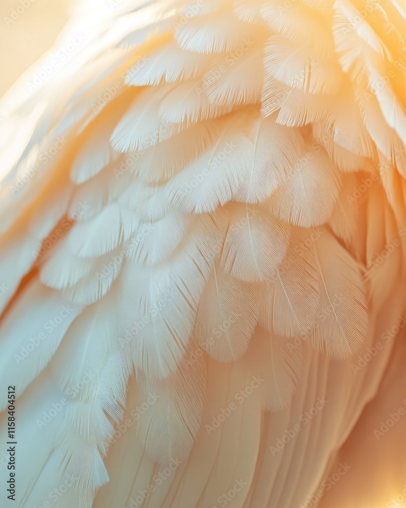 Aufkleber close-up of soft, white bird feathers with delicate texture and warm lighting.