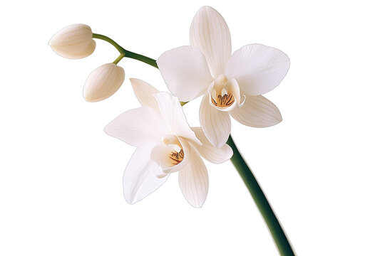 Orchid graceful idea. Delicate white orchid flowers with buds against a clean background, showcasing elegance.