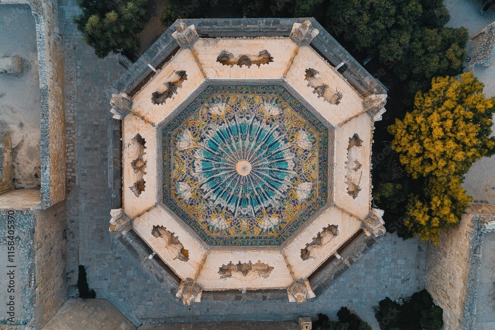 Aufkleber aerial view of an octagonal structure with intricate mosaic dome.