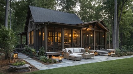 Rustic Cabin Home With Screened Porch And Patio