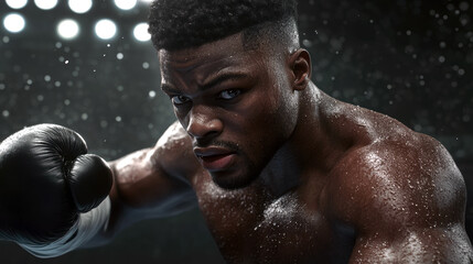 Intense boxing match arena sports photography nighttime close-up athleticism