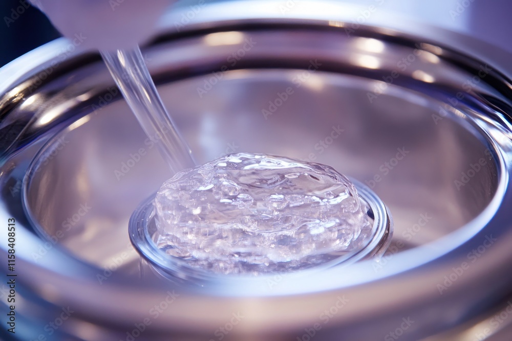 Leinwandbilder close-up of liquid being poured into a metallic container in a laboratory setting.