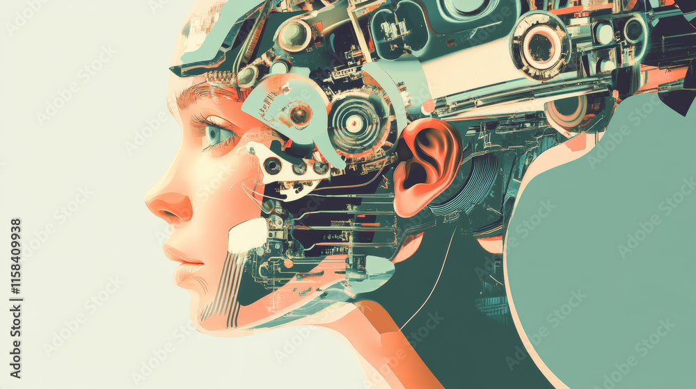 Poster abstract artificial intelligence on atomic and technology background with circle technology systems 