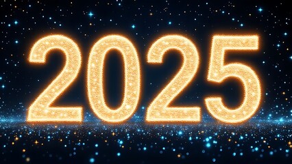 2025 Happy New year with neon lights, New year resolution, technology business futuristic concept