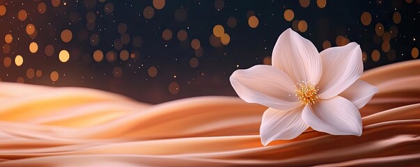 Cosmos floral abstract background concept. A serene flower blooms amidst soft waves of color and glimmering lights.