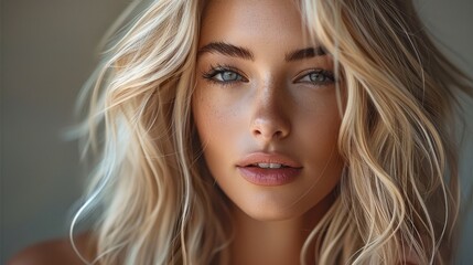 Naklejka premium Gorgeous blonde hair, healthy hair, cool blonde, beautiful woman.
