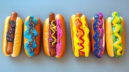 Colorful hotdog designs displayed during a friendly social media challenge