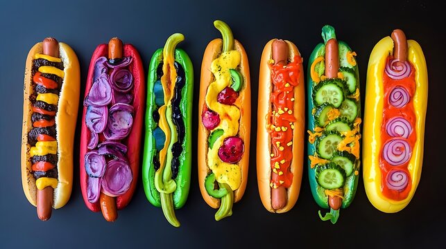 Colorful hotdog designs displayed during a friendly social media challenge