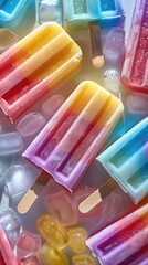 Cute ice pops in rainbow colors with bold outlines and sparkle details. Sweet, Playful, Minimal.